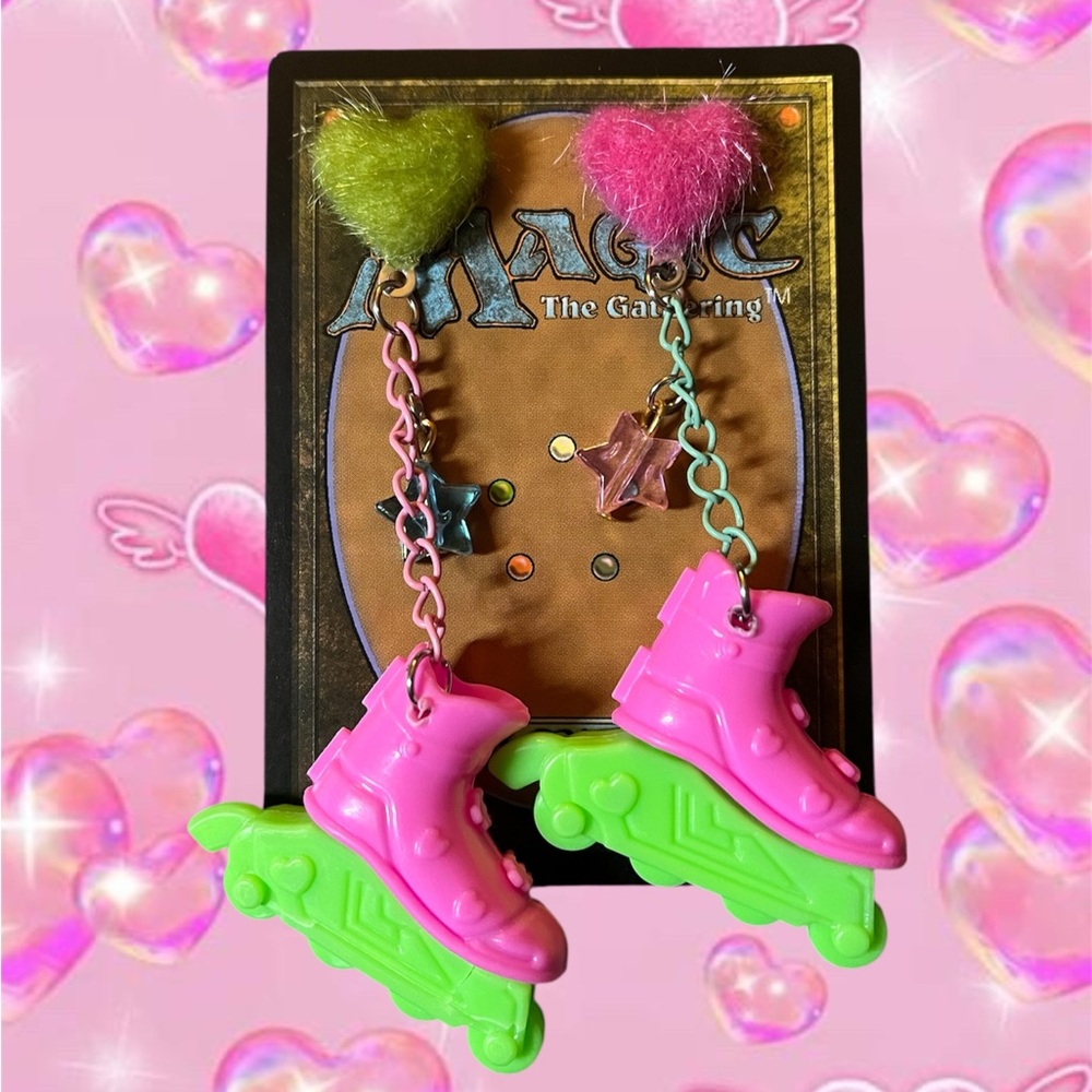 Pink and Green Roller Skate Earrings
